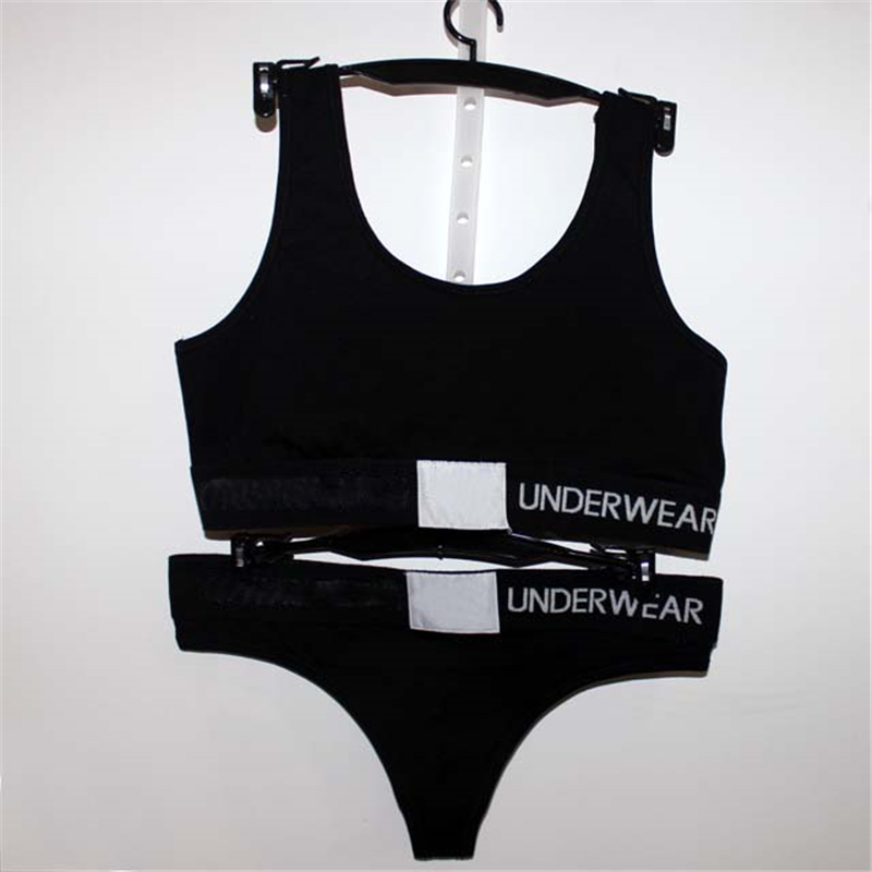 

Letters Bra Set Fashion Simple Seamless Sport Underwear Women Skin Friendly Corfortable Cotton Briefs Thong Sets, Gray;briefs set