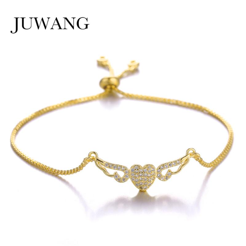 

Link, Chain JUWANG Cubic Zirconia 26 Heart Angle Wing Charm Bracelet For Woman Femme Copper Adjustable Bracelets Fashion Jewelry