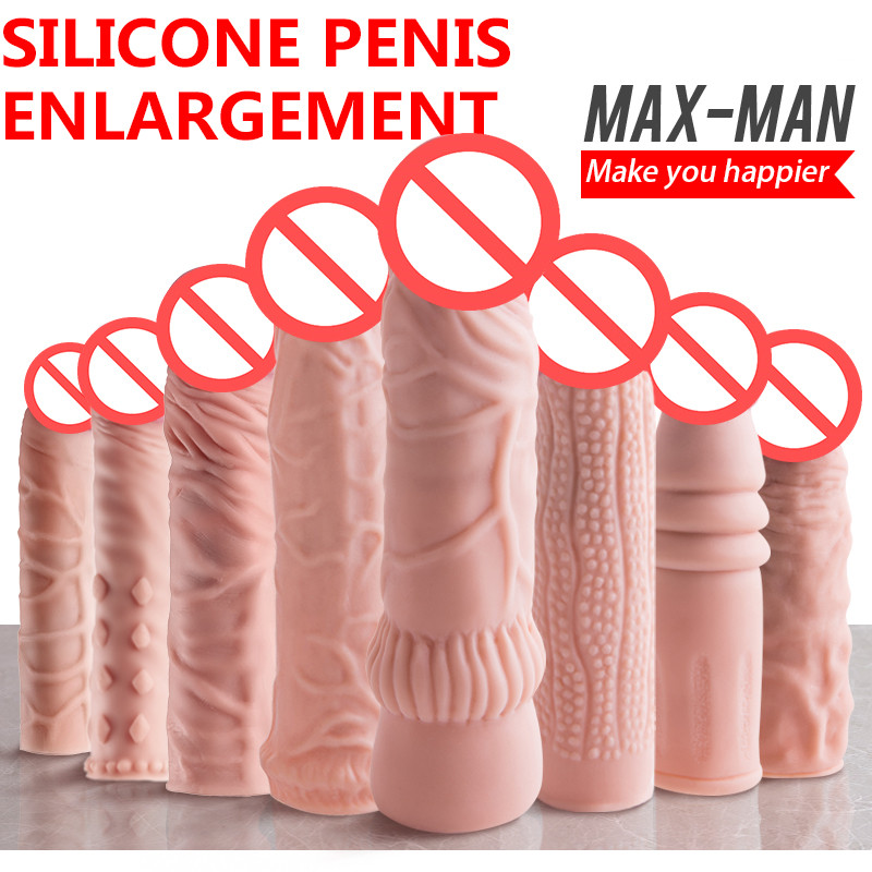 CXML Reusable Penis Enlargement Vibrating Dick Sleeve Extender Delayed Ejaculation Erotic Sex Toys For Men Adult Product-image-720833379
