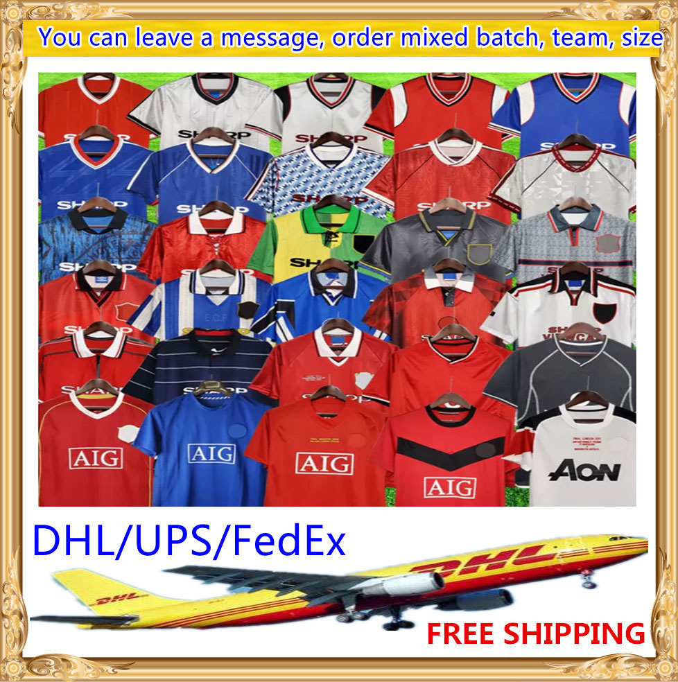 

DHL UPS FedEx Free Retro Manchester Soccer jerseys 1990 91 92 93 94 96 97 98 United v.NISTELROOY GIGGS Beckham RONALDO CANTONA Home away Solskjaer, Yellow