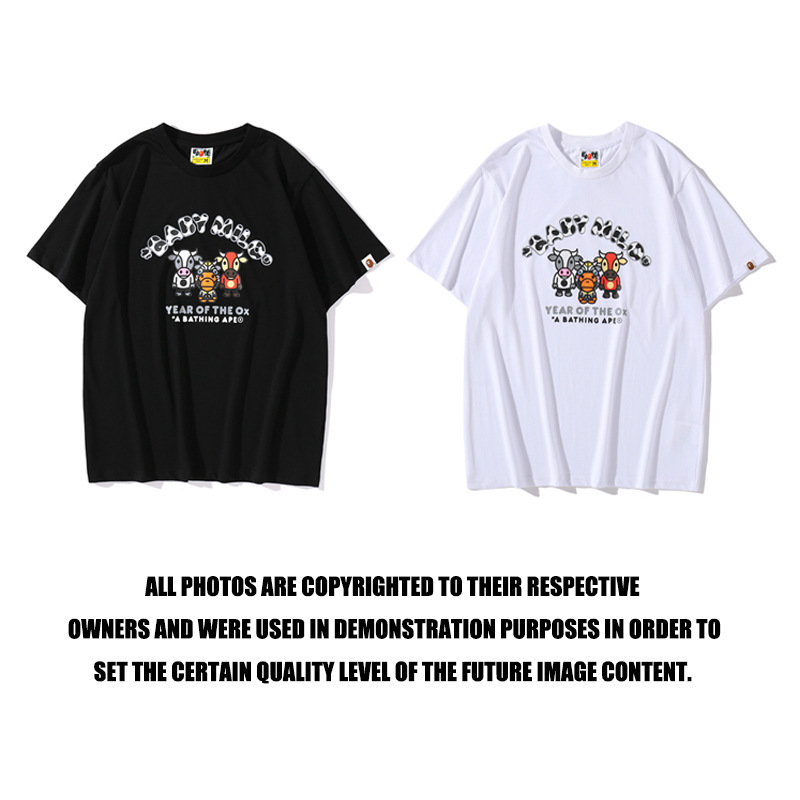 

Fashion brand Milo year of the ox limited T-shirt casual large round neck men's and women's loose short sleeves, White