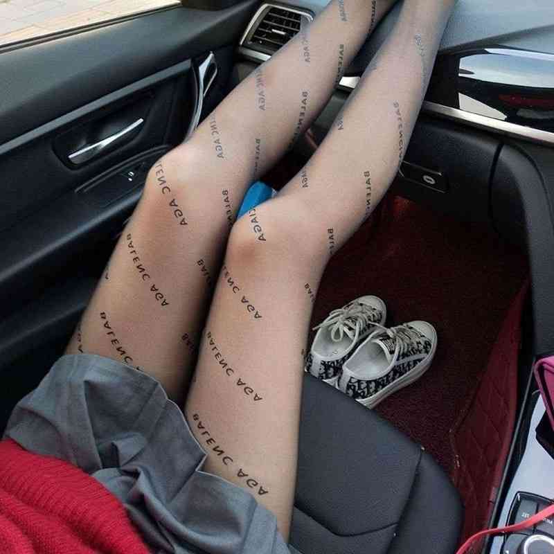 

Legging Black with Letter Stockings Pantyhose Anti Hook Silk Student Net Red Sexy Thin Women's Fashion Brand b, Black code of paris