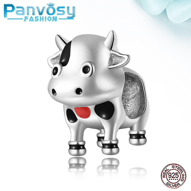 

Fine 925 Sterling Silver Lovely Cow Charm Beads Accessories Fit Original Charms Silver 925 DIY Bracelets Jewelry Making Gifts Q0531