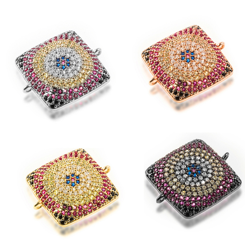 

DIY Bracelet Making Colorful Zircon Square Shape Copper Evil Eye Charms Connectors