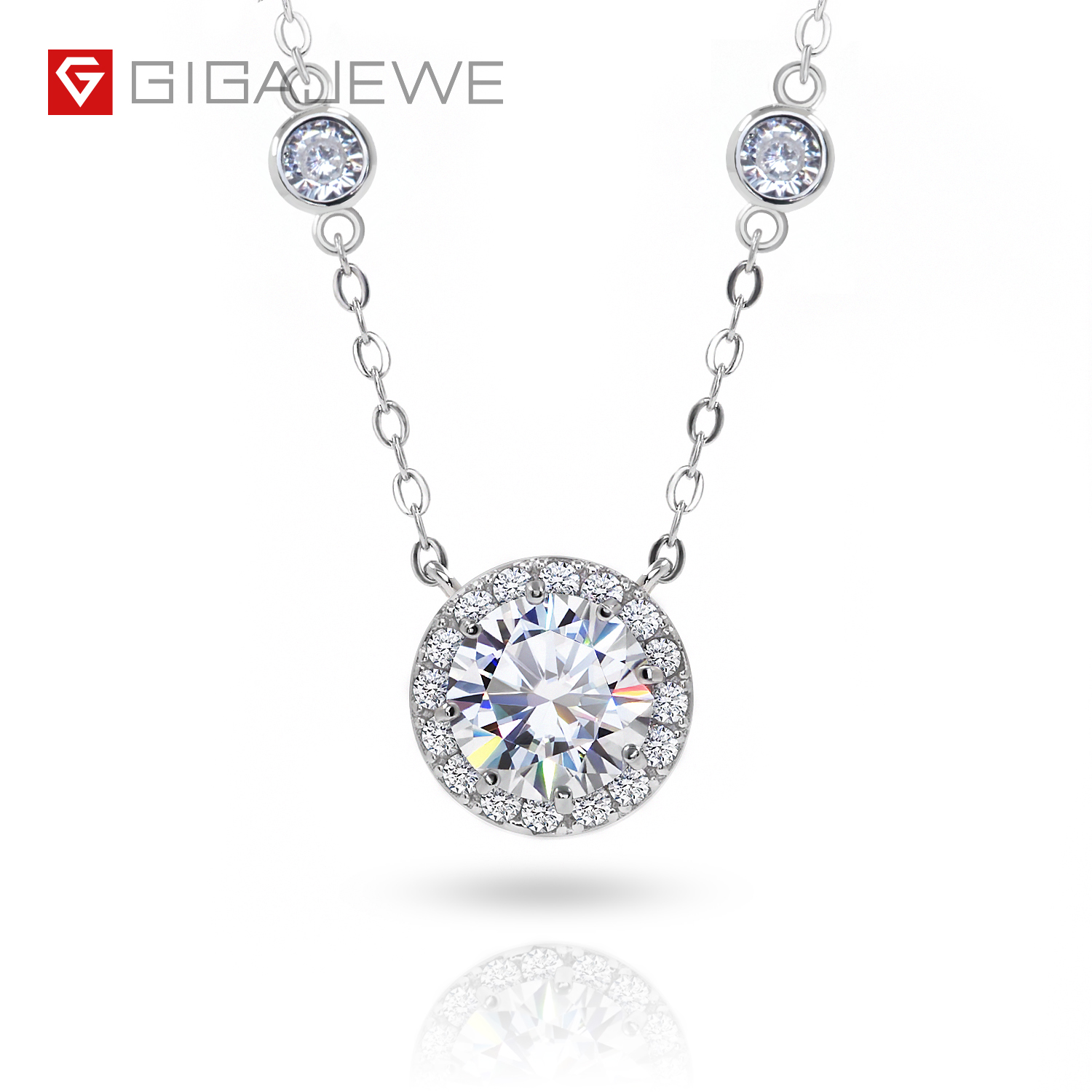 

GIGAJEWE 1ct 6.5mm EF Round Pandent Necklace 18K White Gold Plated 925 Silver Moissanite Necklace Gift GMSN-017
