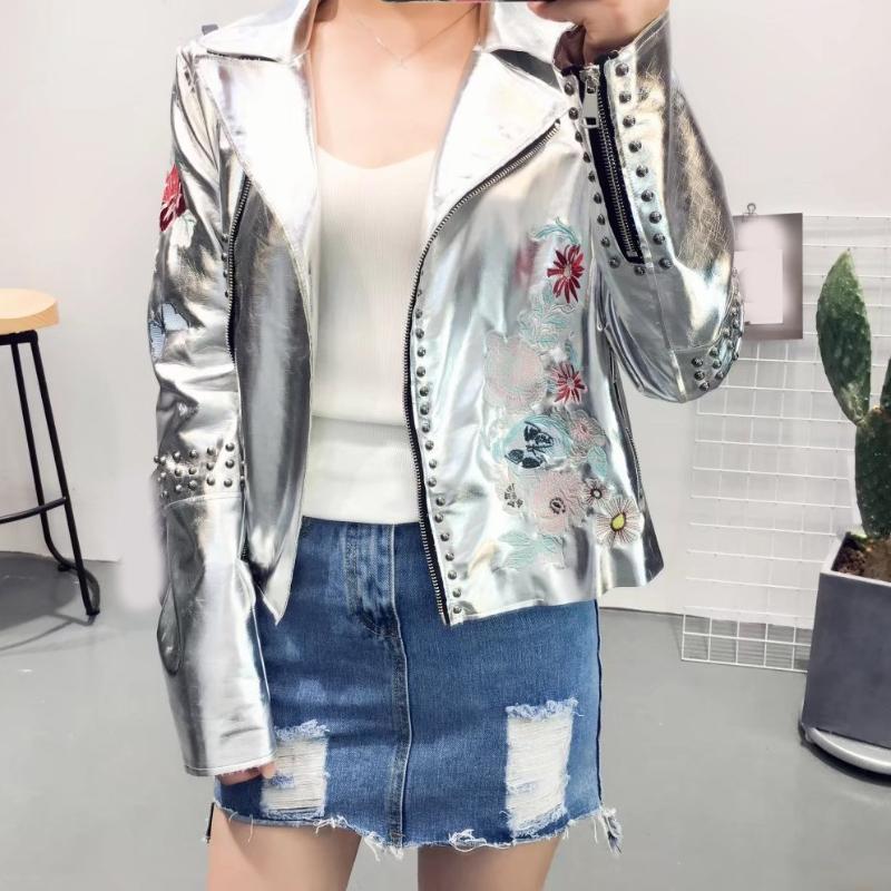 

Women's Leather & Faux Fashion Women Embroidery Coat Motorcycle Zipper Jacket Cool Outerwear Winter, Black