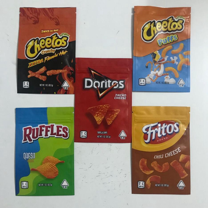 

5 types 600mg 1OZ Cheetos Mylar bags Fritos Cheese Gummi Worm Bag Ruffles edibles packages Doritos Chip smell proof resealable zipper pouch package