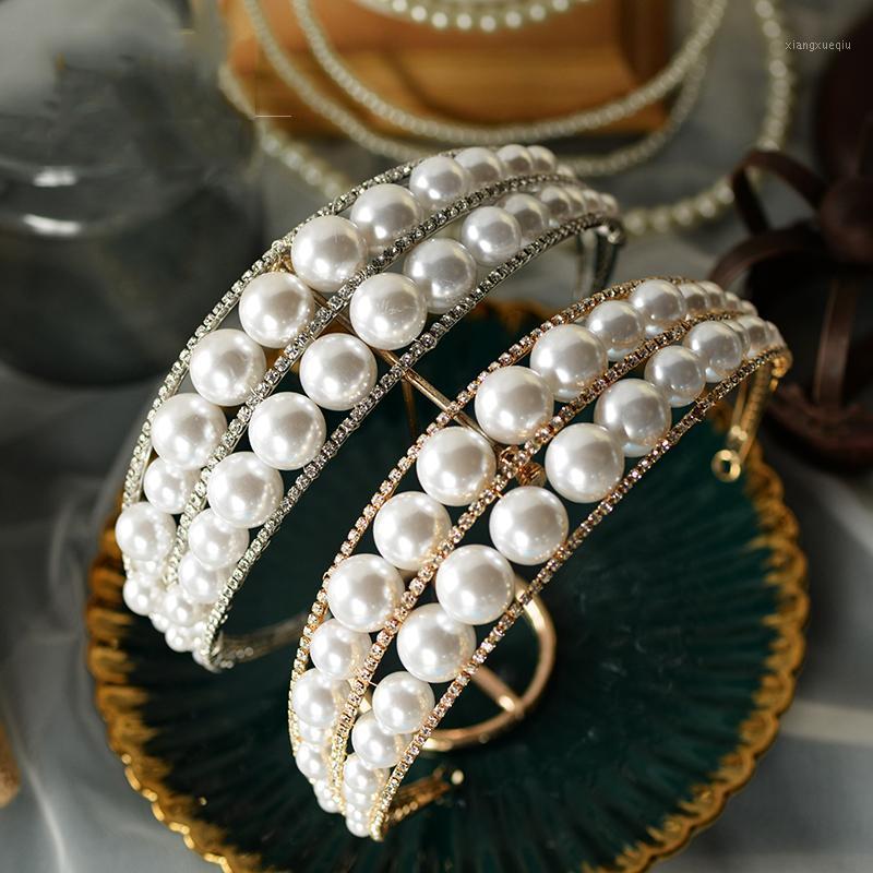 

NiuShuya European Big Round Pearls Brides Crystal Tiaras Crowns Bridal Headpieces Evening Hair Jewelry Clips & Barrettes, Golden;silver