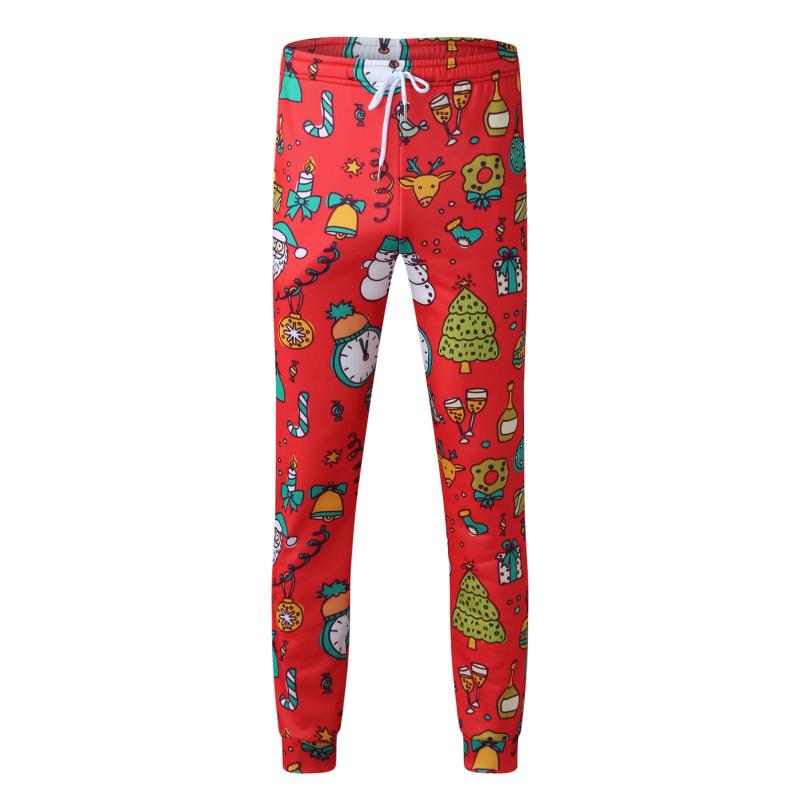 

Men's Pants Fashion Plus-Size Print Trousers Trend Christmas Foot, Black