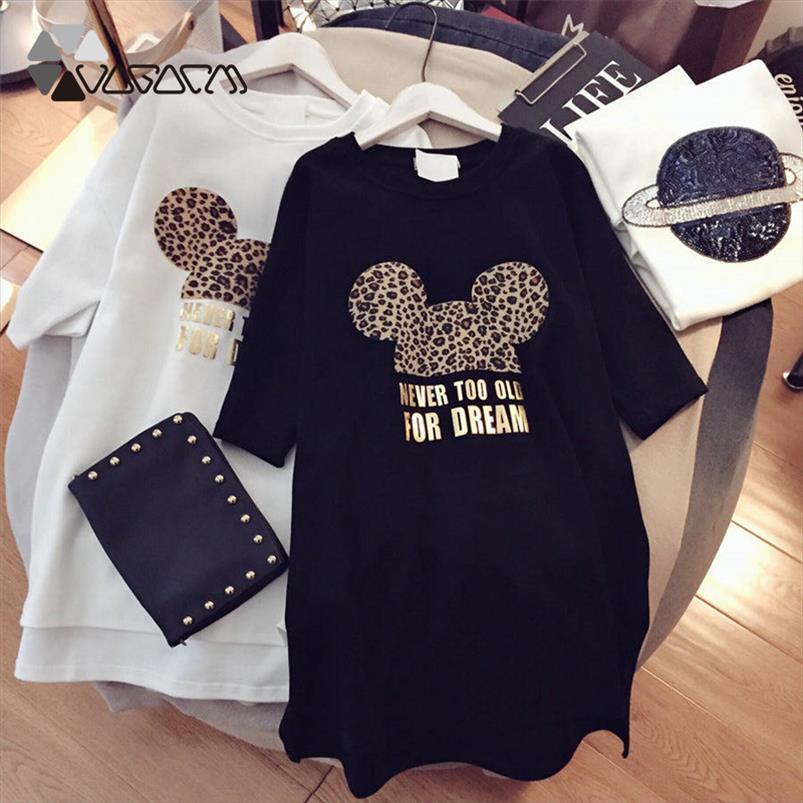 

cartoon print leopard womens dresses plus size short sleeve black white party casual mini fashion loose summer cute dress, Black;gray