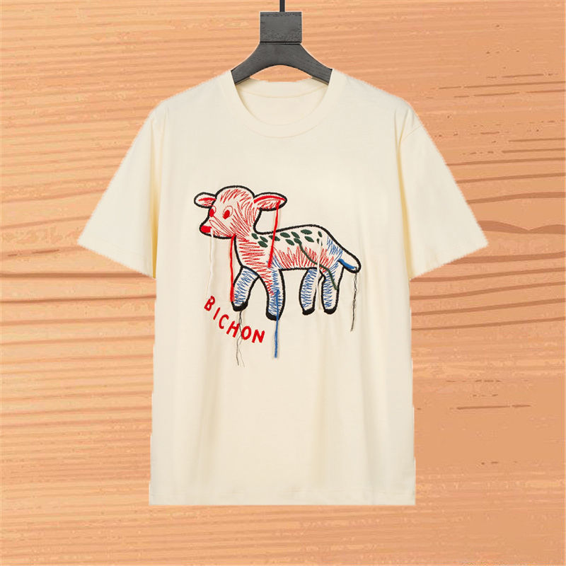 

Fashion Stylist Womens T Shirt 2021 Men women Couples BICHON Embroidery Tshirt Hip Hop Tees For Woman, Beige