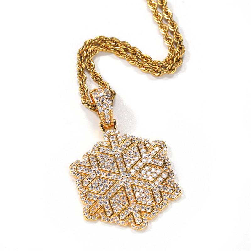Pendentif Colliers Mode Glacé Collier de flocon de neige Or Argent Plaqué Mens Bling Hip Hop Bijoux Cadeau