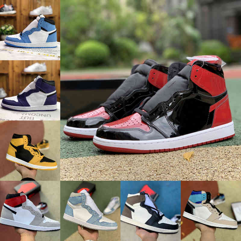 

High Quality University Blue 1 1s Basketball Shoes Mens Women Candy Prototype Bred Patent Pollen Hyper Royal Seafoam Banned Chicago Black Toe TWIST Trainer Sneakers, Unc