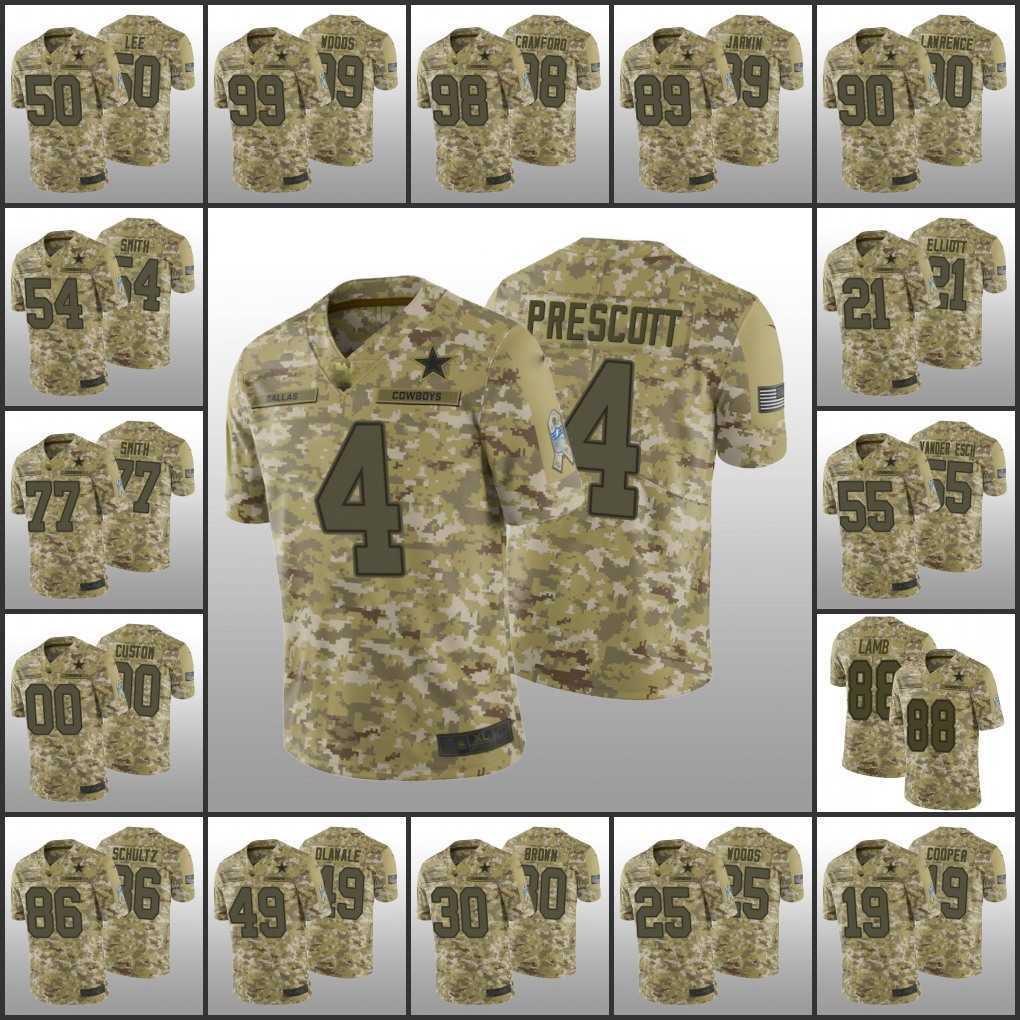 

DallasCowboysMen #21 Ezekiel Elliott 4 Dak Prescott 88 CeeDee Lamb Custom Women Youth Salute to Service Camo Jersey