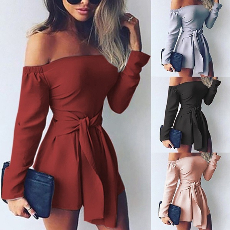 

2021 New Sexy Off Shoulder Playsuit Bodysuit Jumpsuit Overalls for Women Bodysuits Streetwear Romper Woman Clothes Womens Jumpsuits V48t, Beige
