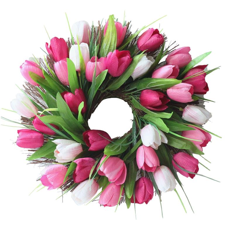 

Decorative Flowers & Wreaths Spring Artificial Tulip Wreath, Front Door Wreath Home Decor Window Wall Party Wedding Hanging
