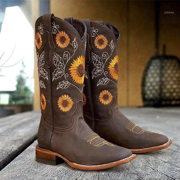 

Boots Women Sunflower Riding Cow Girls Flowers Printed Shoes1, Black