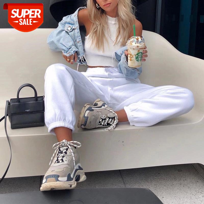 

HEYounGIRL Thick Thin Casual Loose Sweatpants Women Solid High Waist Track Pants Capris Pockets Fashion Long Trousers Streetwear #OJ6F, Black;white