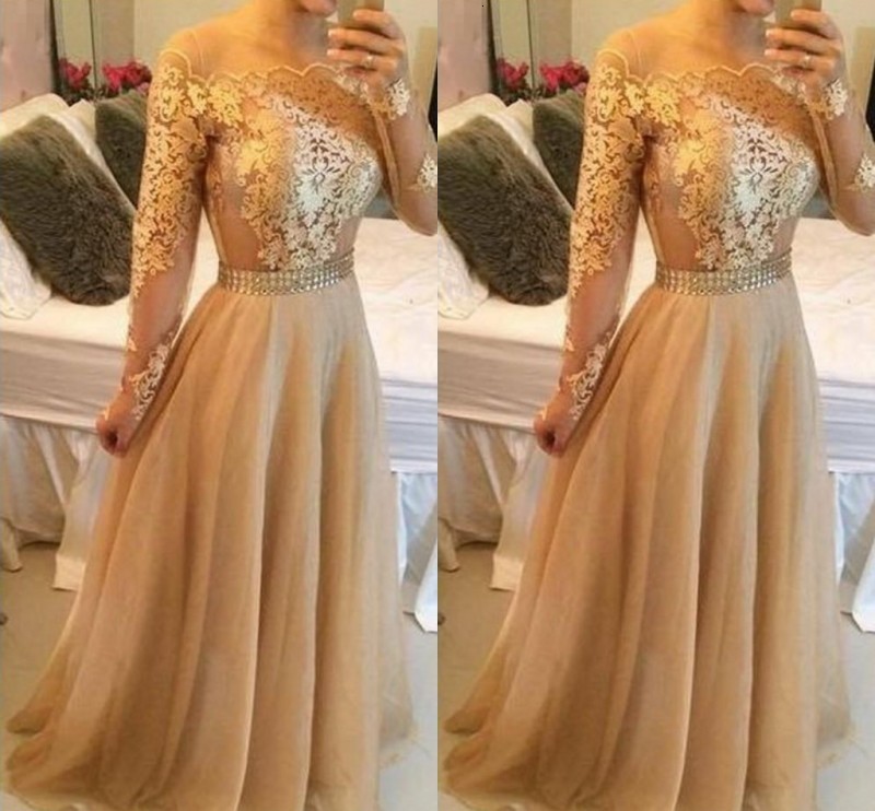 

2021 New Modest Champagne Arabic Formal Evening Es Gold Lace Chiffon Plus Size Vestidos De Novia Prom Special Occasion Gowns H5hc, Silver