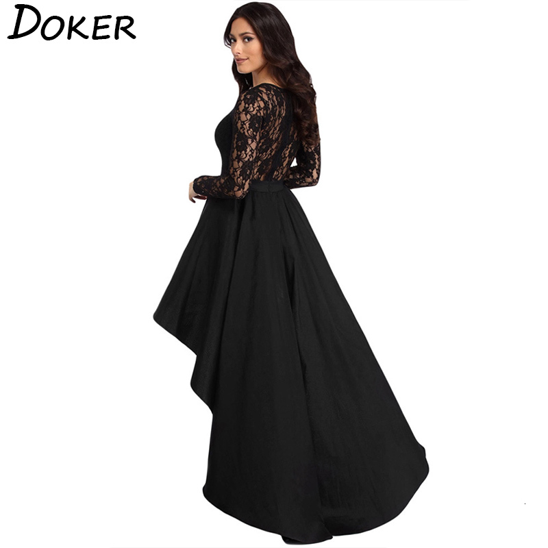 

2021 New Lace Patchwork Elegant Women o Neck Long Sleeve Asymmetrical Large Swing Ladies Sexy Hollow Evening Party Kay3, Blue