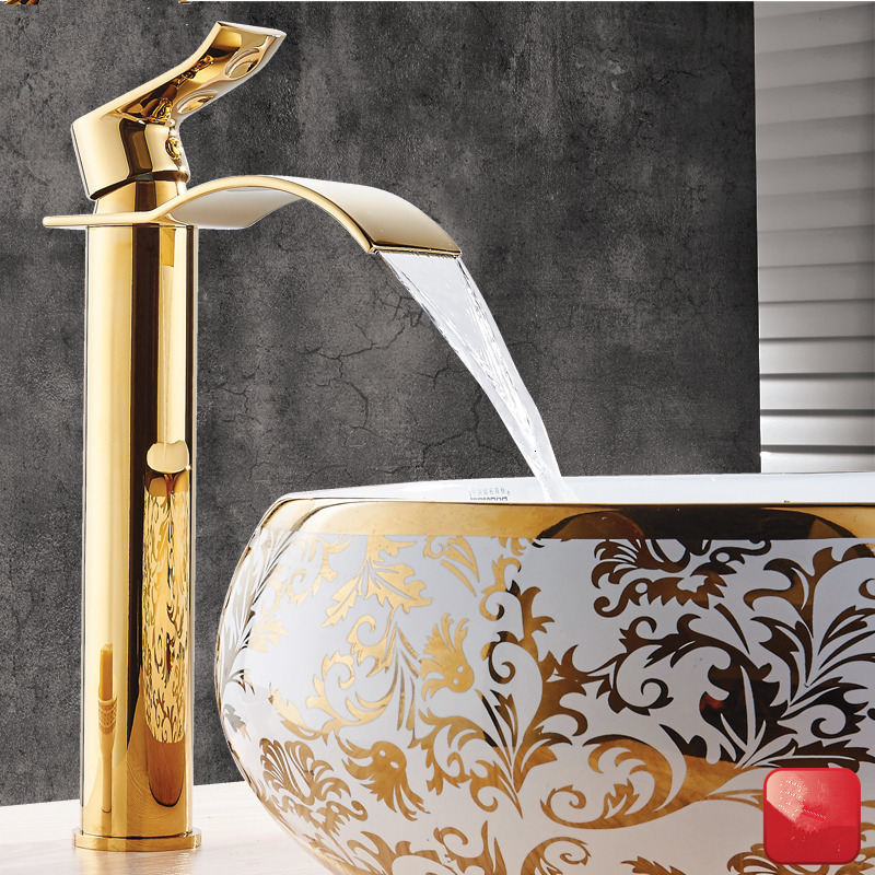 

2021 New Gold White Waterfall Brass Bathroom Basin Mixer Tap Hot and Cold Sink Faucet Clfj