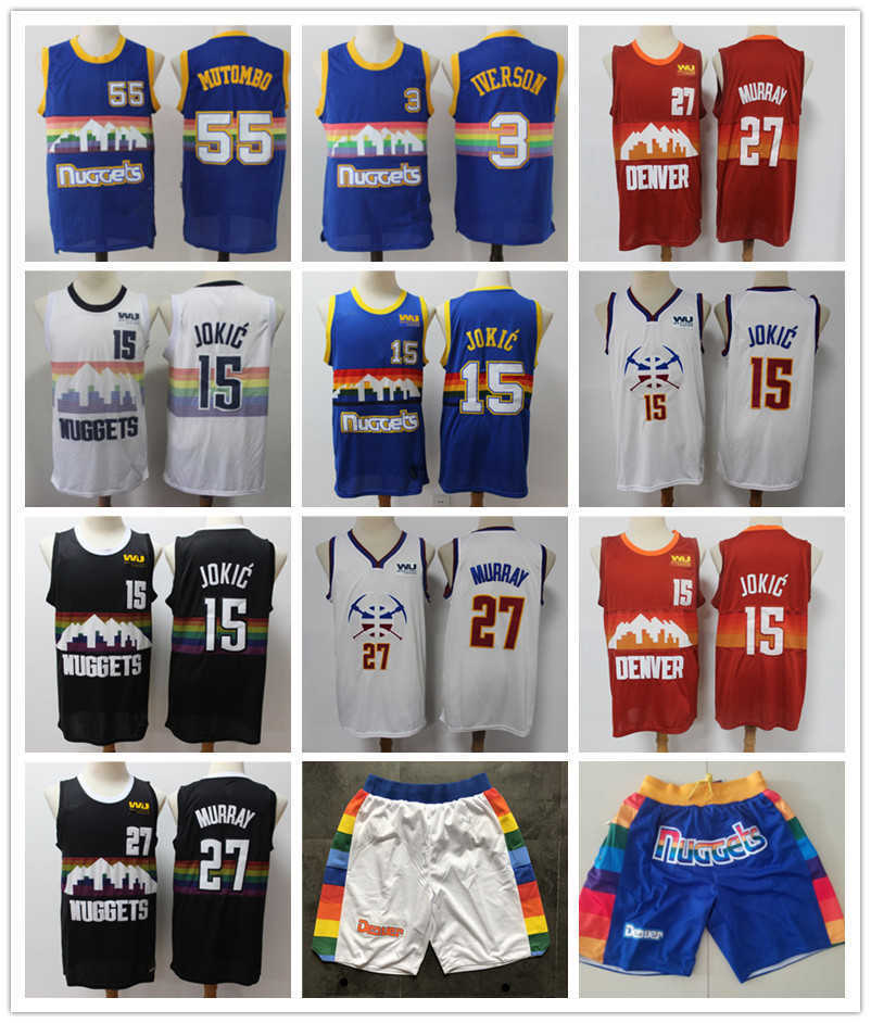 

Denver's MEN Nuggets's Jersey Dikembe 55 Mutombo Allen3Iverson Nikola 15 JOKICJamal 27 Murray Basketball Jerseys, Black;red