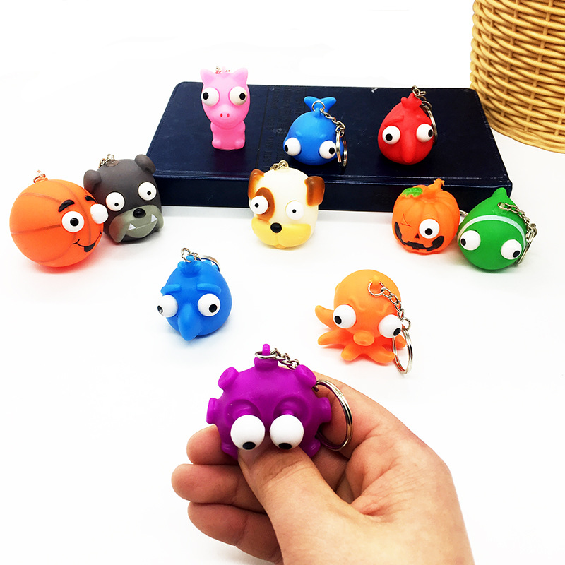 

Fidget Toys Creative Vent Extrusion Eye Popping Doll Toy PVC Eye Pinch Music Key Chain