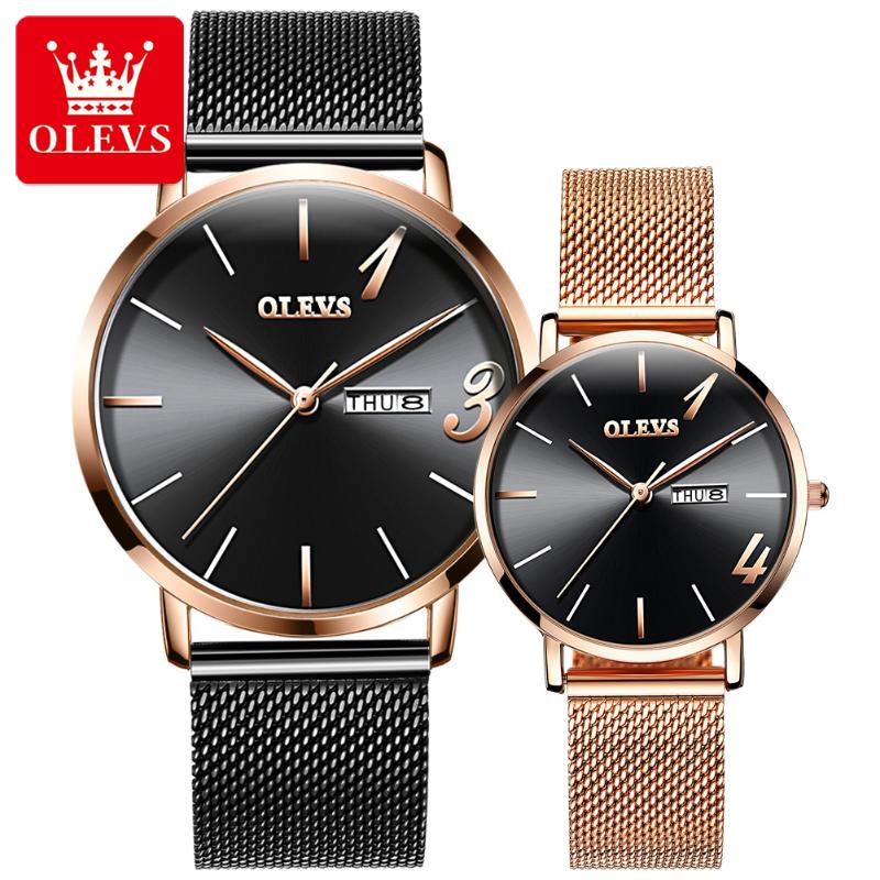 

Wristwatches Fashion Retro Business Ladies Men's Mesh Belt Rose Gold Leather Quartz Watch Hipster Couple Party Office Gift Bracelet, Ladies steel belt 1
