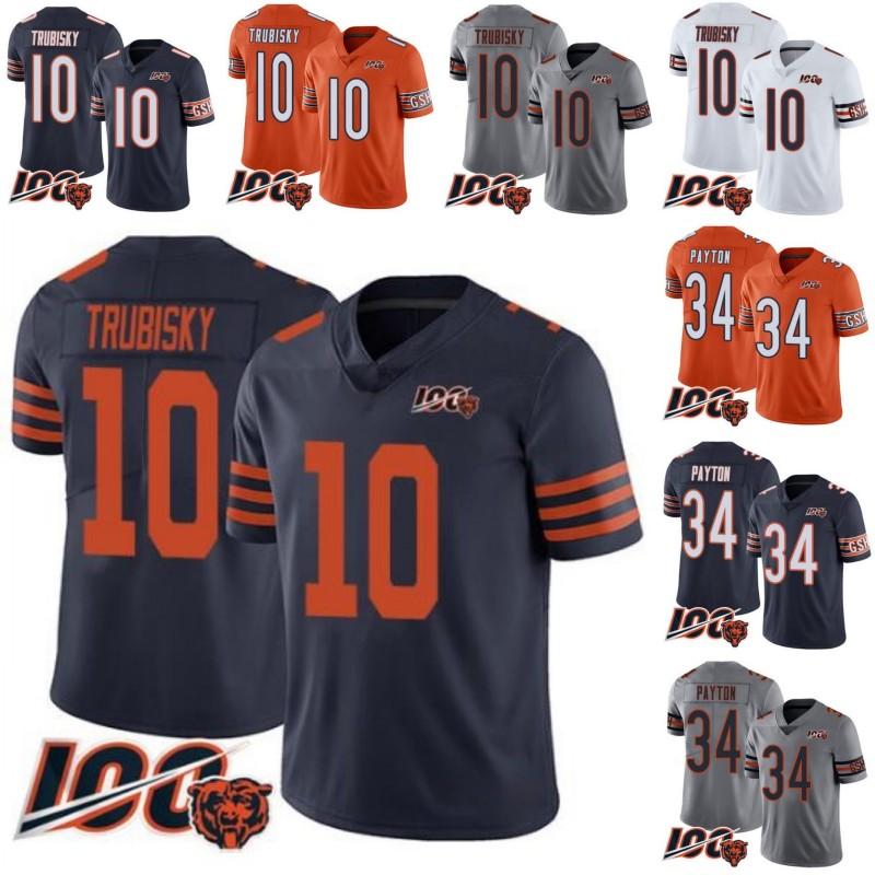 

Chicago Bears Men #10 Mitchell Trubisky 34 Walter Payton Men Women Youth 100th Jersey, Black;red