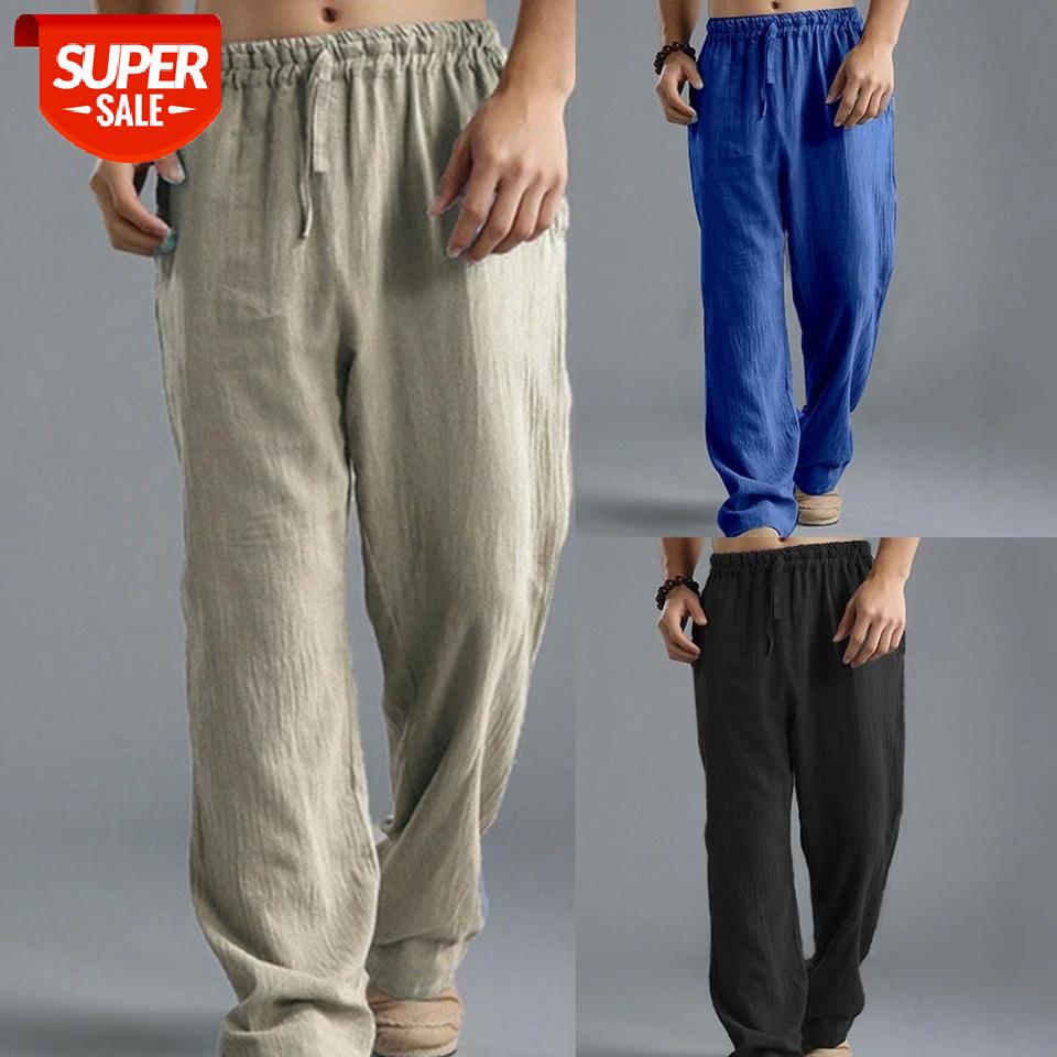 

Autumn Men Big Sales Sports Pants Plus Size 5XL Men Cotton Linen Long Pants Elastic Waist Loose Straight Trousers home pants #KP2y, Black
