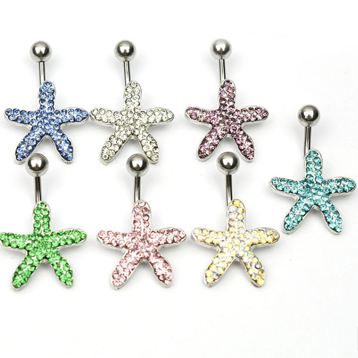 

D0563 Seastar Belly Navel Button Ring Mix Colors, Silver