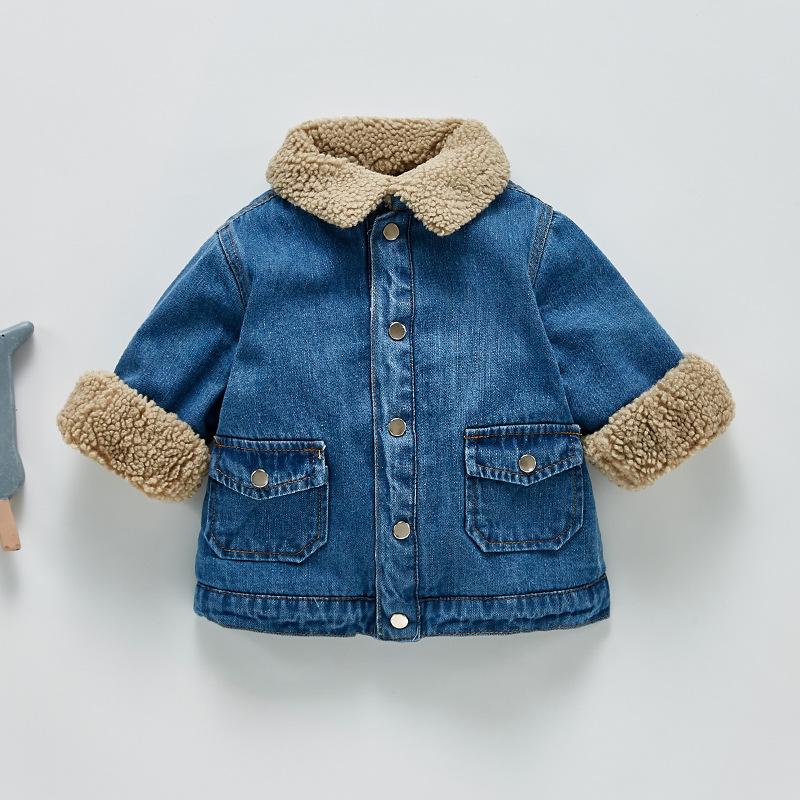 

Jackets Winter Plus Velvet Children's Denim Jacket Kid Girls Boys Lapel Coat Children Clothes Warm Outerwear Baby, Blue;gray