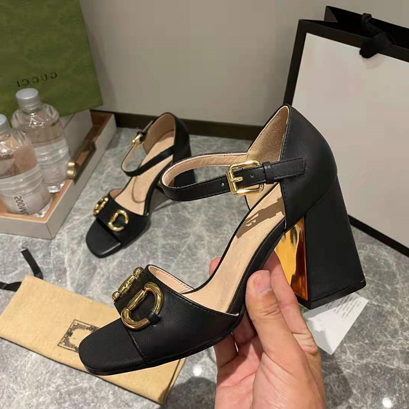 

2021 summer luxury high-heeled leather womens sandals black high-heeled shoes high-heeled women's wedding dress shoelace box shoes34-43, Black heel height 10cm