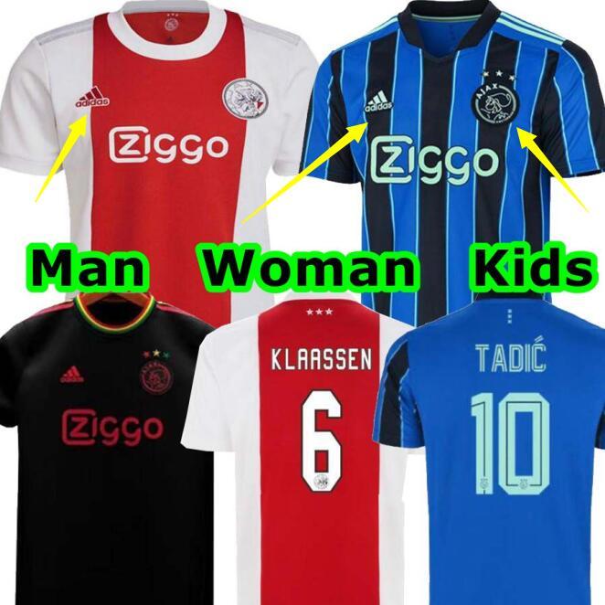 

AJAX amsterdam soccer jersey 2021 2022 KUDUS ANTONY BLIND PROMES TADIC NERES CRUYFF 21 22 men + kids kit football shirt uniforms home away blue third black, 21-22 away kids