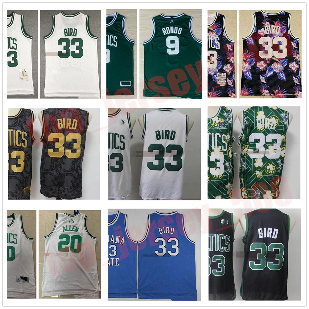 

Retro Vintage Basketball Larry 33 Bird Jerseys Stitched Rajon 9 Rondo Ray 20 Allen Jerseys Green White Two Color, As shown in illustration