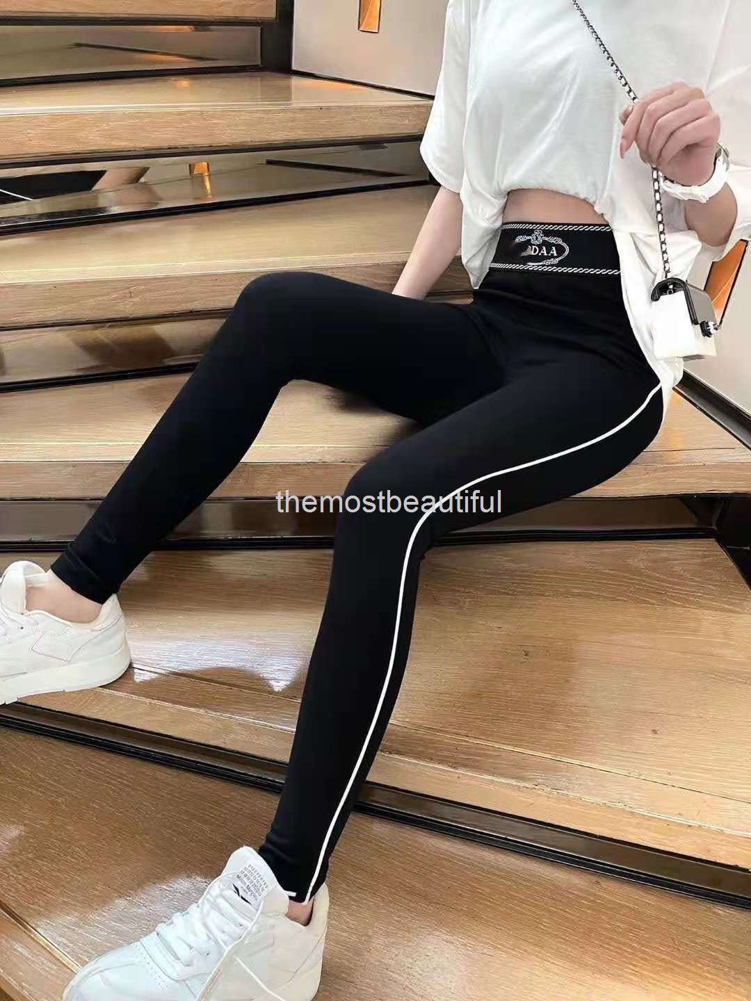 

Women's Leggings P's early autumn jacquard back pocket triangle shows thin high waist small black pants elastic
