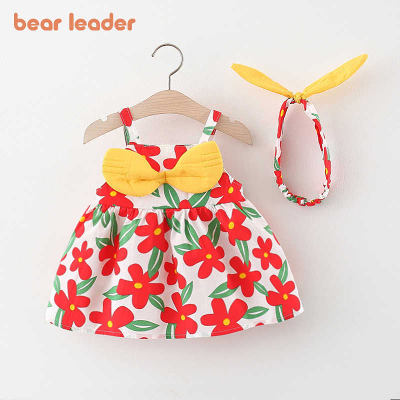 

Bear Leader Baby Girls Floral Sweet Dress Bowknot Flowers Vestidos Toddler Summer Clothes With Headband born Cute Clothing 210708, Ah2934orange