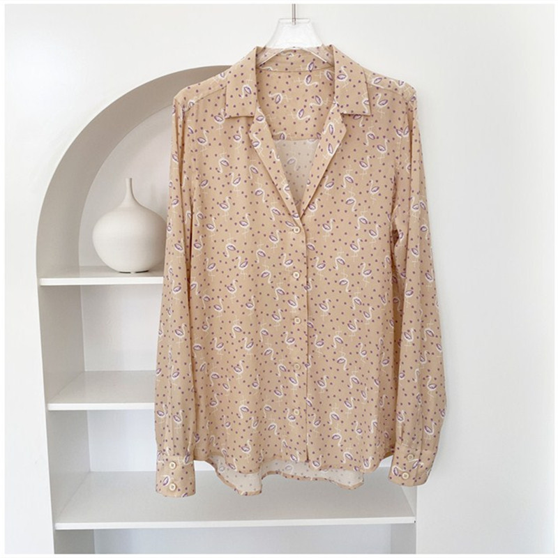 

2021 New Women Notched Elegant Blouse Ladies Long Sleeve Flamingo Print Shirt Female Fashion Spring Sweet Single-breasted Shirts Top Rfx2, Black