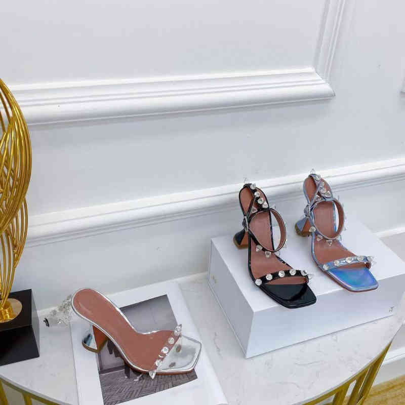 

Sandals primavera e verão novo rebite sandálias de salto alto do do pé aberto vinho vidro femininas LAJE, 1# shoe box