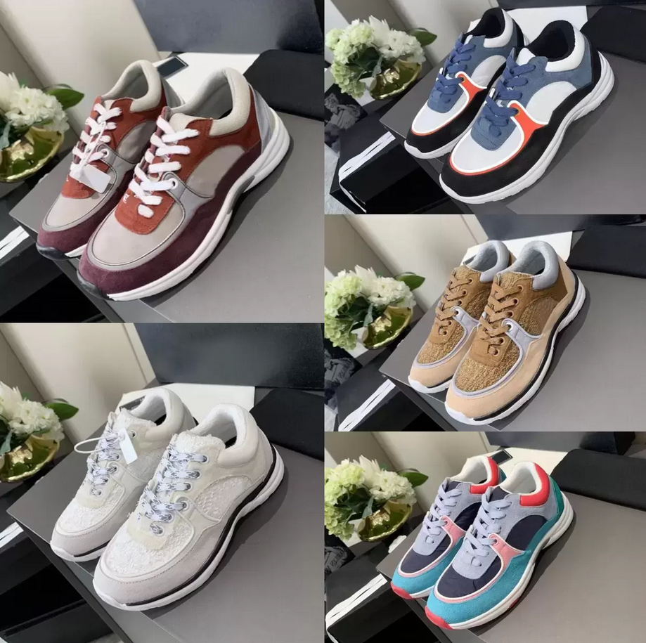 

Vintage Suede Casual Shoes Designer Calfskin Sneakers Men Women Reflective Calf Leather Shoes knitting Deerskin Shoe Patchwork Quality, Color6