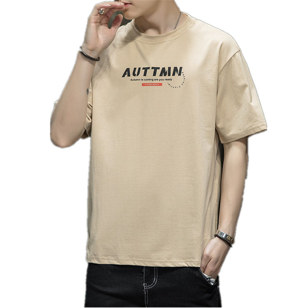 

Fashion Men T-Shirt Cotton Tee Shirt Top Muscle Gym Workout Athletic Shirts Crewneck Clothing, White