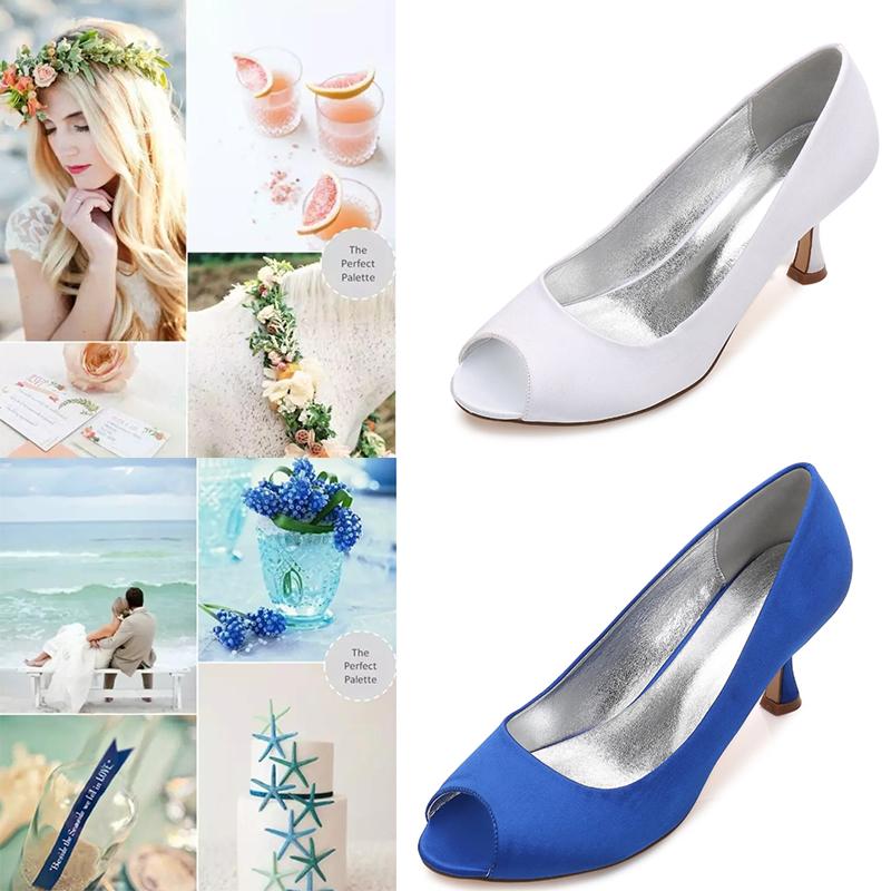 

Dress Shoes Peep Toe Women Pumps Satin Wedding For Bride Casual Slip-On Evening Party Fashion Dressing Autumn, 17061-10 blue