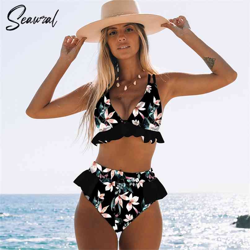 

Sexy High Waist Ruffle Bikini Set Swimwear Women Lady Floral Female Push Up Swimsuit Summer Beach Wear Bahting Suit Biquini 210615, Lx19329w1