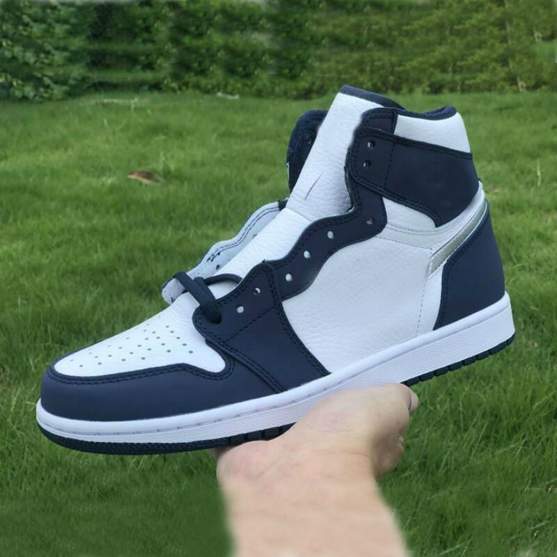 

1 High OG CO.JP Midnight Navy shoe Metallic Silver White Men Basketball Shoes Sports Sneakers size 36-45