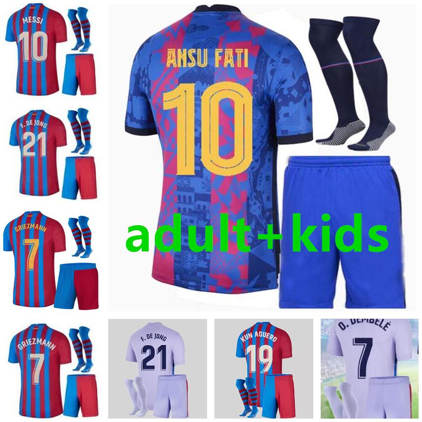 

21 22 MESSI Jerseys KUN AGUERO Adult+Kids Kits+Socks full Sets 2021 2022 soccer jersey MESSI GRIEZMANN COUTINIHO Training football shirts top, Purple