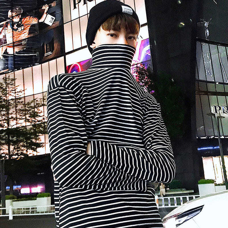 

2021 New Black Striped t Shirt Streetwear Cool Autumn Tshirt Harajuku Spring Tops Tees Casual Long Sleeve High Street Japan T-shirt 4x00