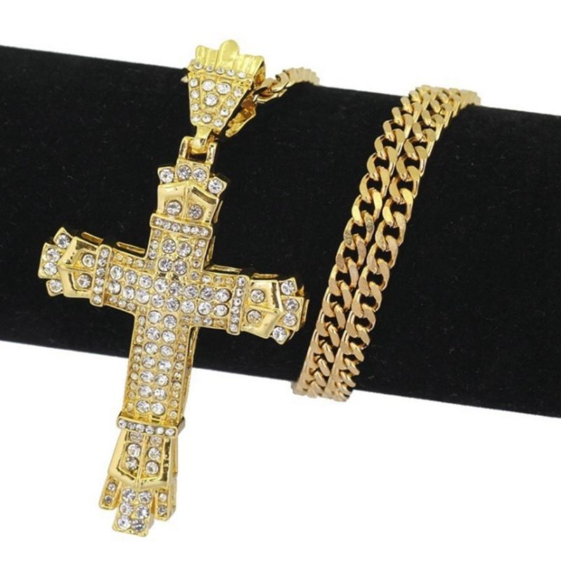 

Pendant Necklaces Fashion Female Cross Pendants Necklace Gold Color Crystal Jesus Jewelry For Men/Women Wholesale, Silver