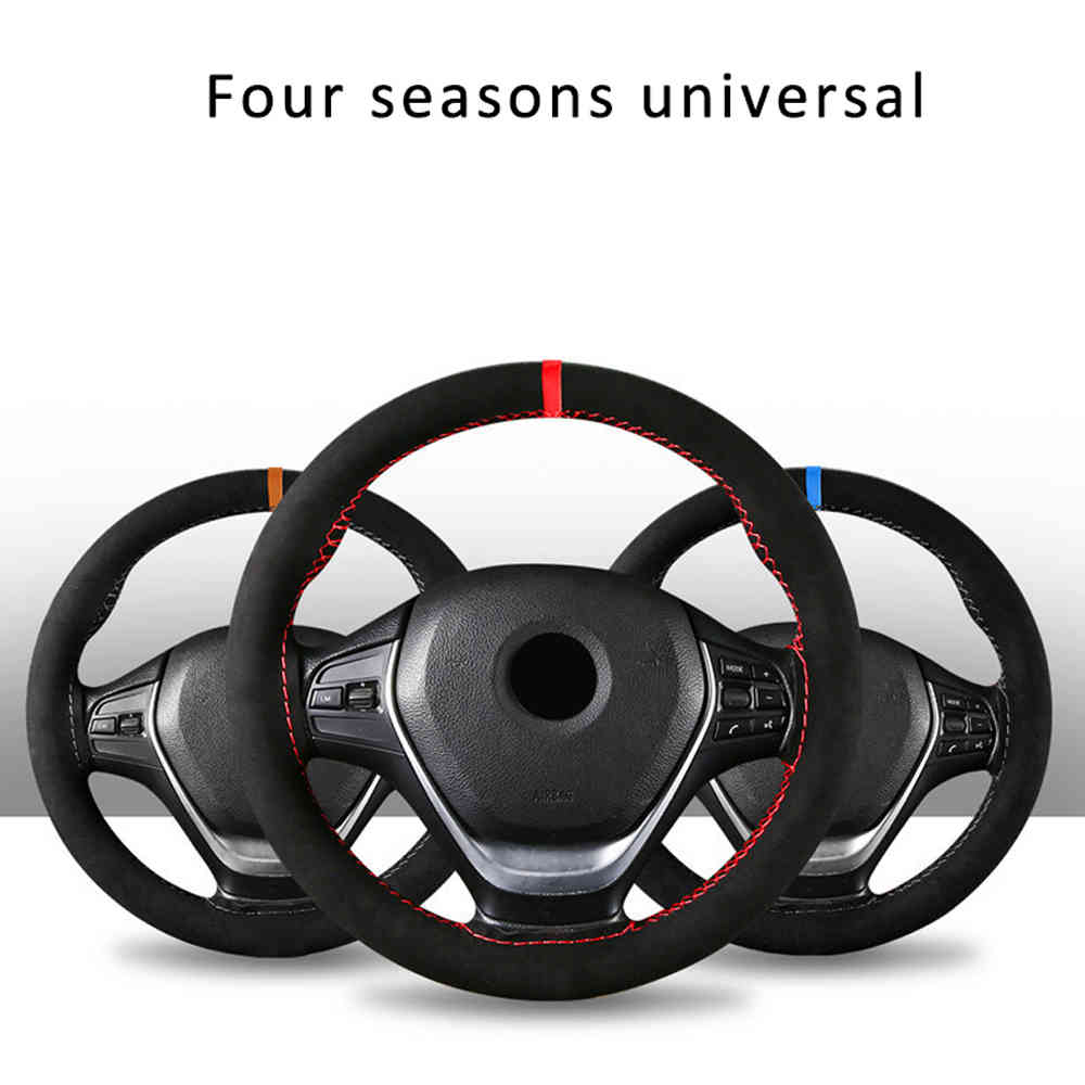 

38cm Four Seasons Universal Red Suede Material Sport Style Durable in use Leather Braid Steering Wheel Cover Car Accessories