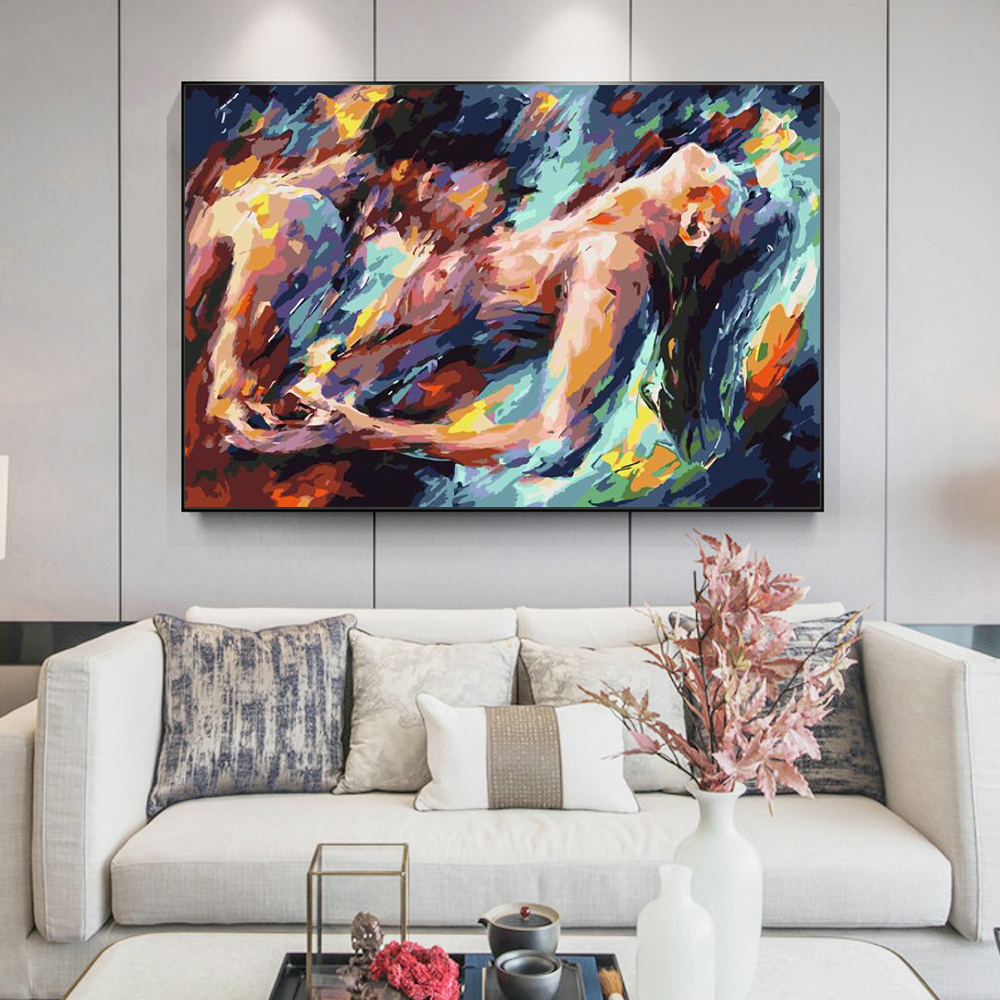 

Abstract Body Graffiti Art Passion Sexy Naked Couple Posters and Prints Canvas Paintings Wall Art Pictures for Living Room Home Decor (No Frame)