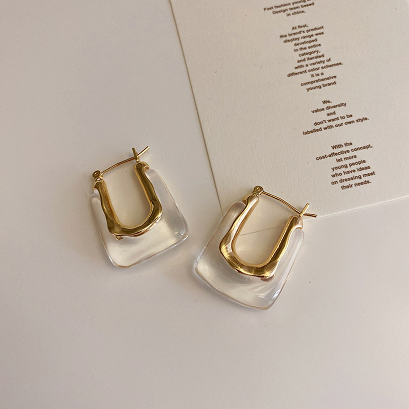 

Flashbuy Transparent Resin Hoop Earrings for Women Girls Geometric Irregular Metal Acrylic Earring Party Jewelry